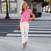 Load image into Gallery viewer, Ruffled Sleeves Denim Coat Women Solid Color Casual Turndown Collar Vest Shirt