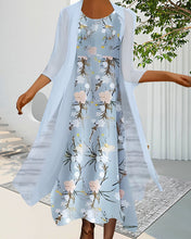Load image into Gallery viewer, Blue Floral Midi Two Piece Dress