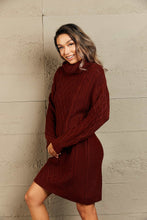 Load image into Gallery viewer, Mixed Knit Cowl Neck Dropped Shoulder Sweater Dress