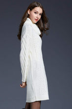 Load image into Gallery viewer, Mixed Knit Cowl Neck Dropped Shoulder Sweater Dress