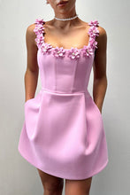 Load image into Gallery viewer, Sexy Round Neck Flower Pocket Princess Mini Dress