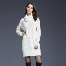 Load image into Gallery viewer, Mixed Knit Cowl Neck Dropped Shoulder Sweater Dress