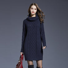 Load image into Gallery viewer, Mixed Knit Cowl Neck Dropped Shoulder Sweater Dress