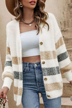 Load image into Gallery viewer, Casual Multicolor Striped Button Front Fuzzy Cardigan