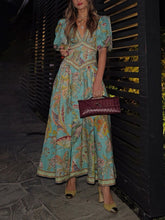 Load image into Gallery viewer, Vintage Short Sleeves V-neck Printed Maxi Dress
