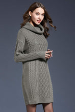 Load image into Gallery viewer, Mixed Knit Cowl Neck Dropped Shoulder Sweater Dress