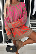 Load image into Gallery viewer, Unique Zebra Geometric Pattern Frayed Hem Loose Sweater