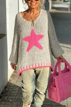 Load image into Gallery viewer, Texture Knit Star Pattern Contrast Color Loose Sweater