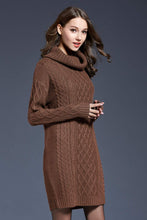 Load image into Gallery viewer, Mixed Knit Cowl Neck Dropped Shoulder Sweater Dress