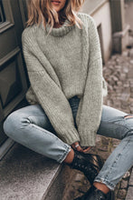 Load image into Gallery viewer, Light Grey Turtle Neck Drop Shoulder Chunky Knit Sweater
