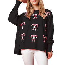 Load image into Gallery viewer, Candy Cane Sequin Crew Christmas Sweatshirt