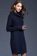 Load image into Gallery viewer, Mixed Knit Cowl Neck Dropped Shoulder Sweater Dress