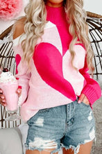 Load image into Gallery viewer, Valentine's Day Heart Turtleneck Cold Shoulder Sweater