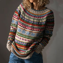 Load image into Gallery viewer, Fairman Island Vintage Pattern Crew Neck Contrast Sweater