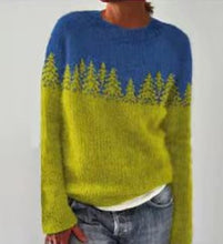 Load image into Gallery viewer, Casual Forest Print Pullover Color Block Sweater