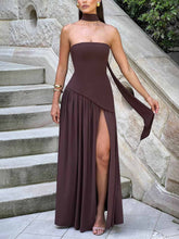 Load image into Gallery viewer, Chic Strapless Patchwork Split Side Maxi Party Dress