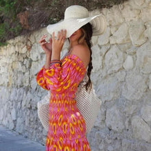 Load image into Gallery viewer, Red Print Smocked Midi Dress