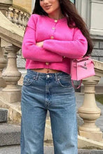 Load image into Gallery viewer, Pink Golden Buttons Pockets Knit Cardigan