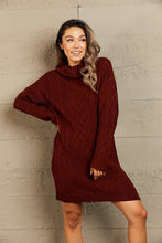 Load image into Gallery viewer, Mixed Knit Cowl Neck Dropped Shoulder Sweater Dress