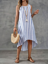 Load image into Gallery viewer, Classic Striped Sleeveless Asymmetrical Midi Dress