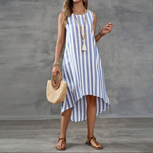 Load image into Gallery viewer, Classic Striped Sleeveless Asymmetrical Midi Dress
