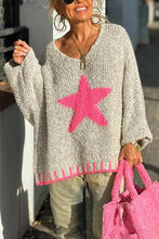 Load image into Gallery viewer, Texture Knit Star Pattern Contrast Color Loose Sweater