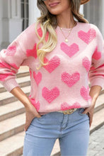 Load image into Gallery viewer, Light Pink Valentines Day Heart Jacquard Knit Sweater