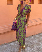 Load image into Gallery viewer, Green Print Ruched Midi Dress