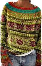 Load image into Gallery viewer, Long Sleeve Boho Printed Knit Pullover Sweater