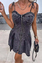 Load image into Gallery viewer, Zipper V Neck Sleeveless Denim Dresses