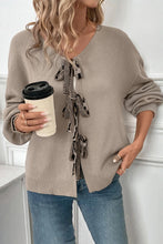 Load image into Gallery viewer, Gray Bowknot Front Leopard Heart Back Knit Cardigan