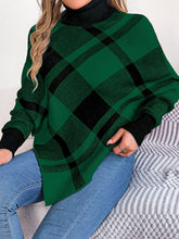 Load image into Gallery viewer, Plaid Turtleneck Batwing Sleeve Sweater