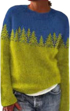 Load image into Gallery viewer, Casual Forest Print Pullover Color Block Sweater