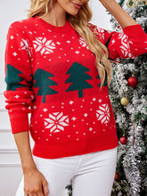 Load image into Gallery viewer, Long Sleeve Round Neck Snowflake Tree Christmas Sweater