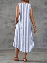 Load image into Gallery viewer, Classic Striped Sleeveless Asymmetrical Midi Dress