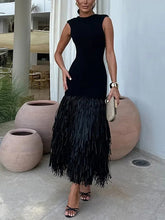 Load image into Gallery viewer, Black Glamorous Sleeveless Tassels Midi Dress