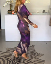 Load image into Gallery viewer, Print Long Sleeve V-neck Midi Dress