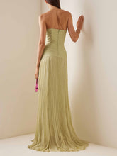 Load image into Gallery viewer, Strapless Ruched Body Drapped Waist Pleated Maxi Dress
