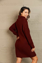Load image into Gallery viewer, Mixed Knit Cowl Neck Dropped Shoulder Sweater Dress