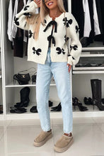 Load image into Gallery viewer, Bow Tie Round Neck Long Sleeve Knitted Cardigan