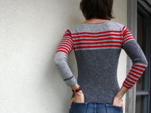 Load image into Gallery viewer, Red Stripped Long Sleeve Color Block Sweater