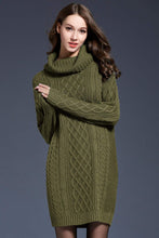 Load image into Gallery viewer, Mixed Knit Cowl Neck Dropped Shoulder Sweater Dress