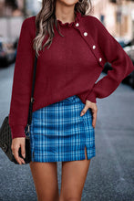 Load image into Gallery viewer, Button Down Crew Neck Ruffle Knit Pullover Sweater
