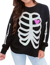 Load image into Gallery viewer, Halloween Heart Skeleton Sequin Embellished Sweatshirt