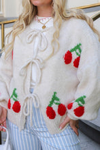 Load image into Gallery viewer, Cherry Embroidered Tied Up Cardigan Sweater