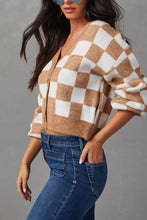 Load image into Gallery viewer, Brown Check Pocketed Knit Cardigan