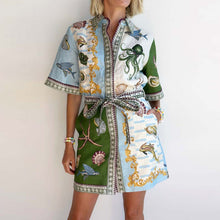 Load image into Gallery viewer, Sophisticated Ocean Biology Printed Buttons Down Mini Dress