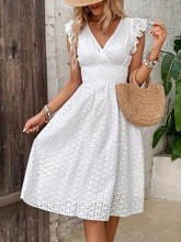 Load image into Gallery viewer, White Shirred Waist Surplice V Neck Midi Dress