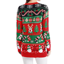 Load image into Gallery viewer, Christmas Cardigan Sweater with Reindeer and Snowman Design Holiday Knitwear