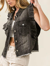 Load image into Gallery viewer, Distressed Ruffled Sleeves Denim Vest Button Down Frayed Hem Jean Jacket